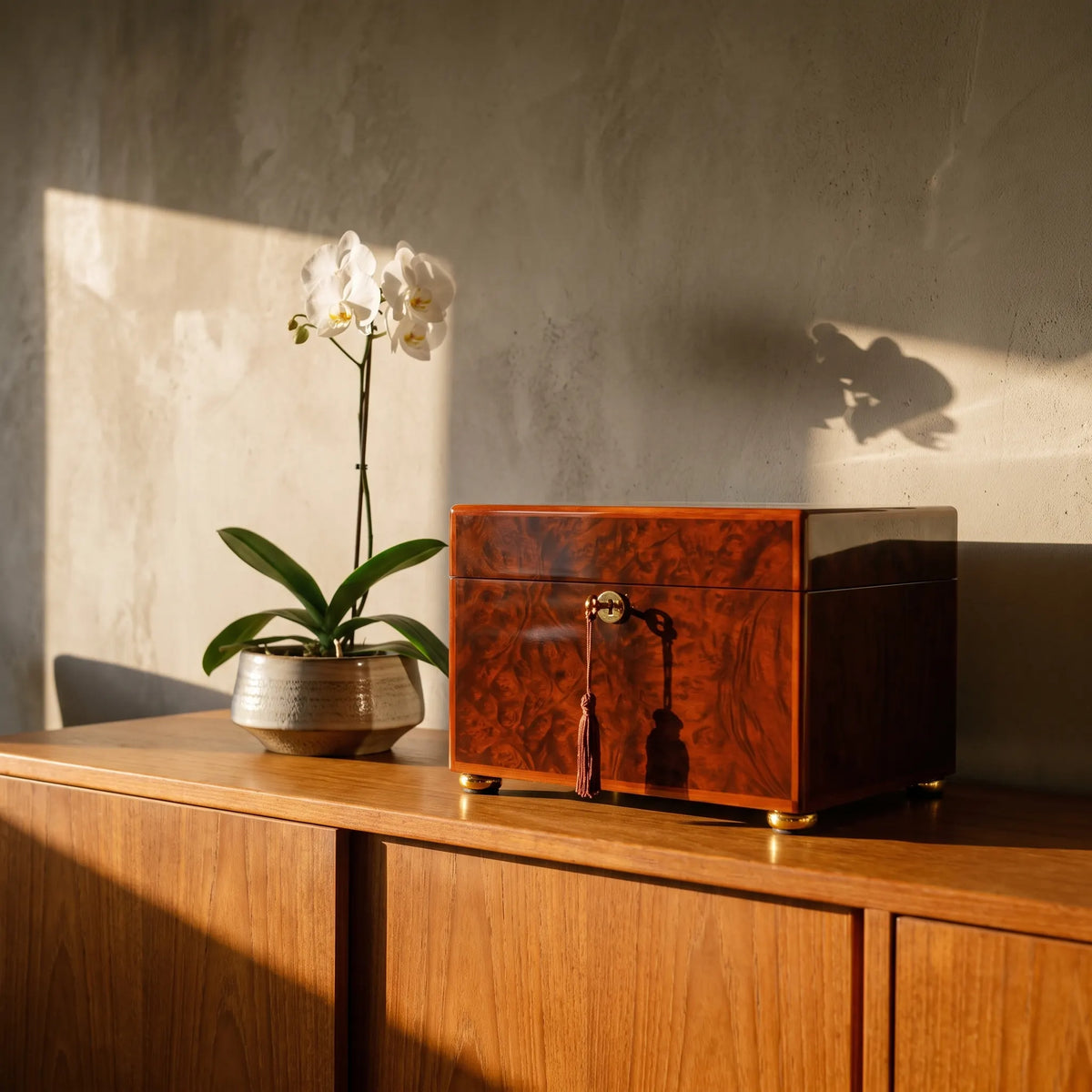 Tranquility II Adult Urn Chest - shown in a home