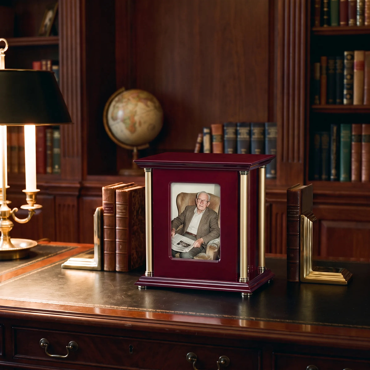 Allegiance Adult Photo Urn - shown in a home