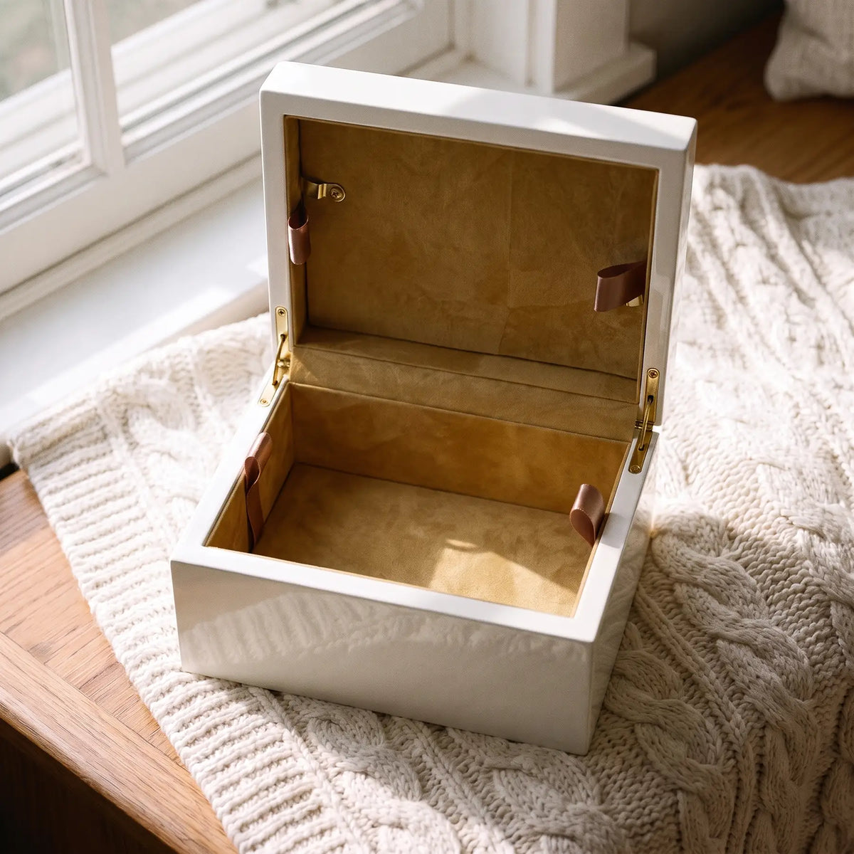 Precious Ivory Pet Photo Urn - open view
