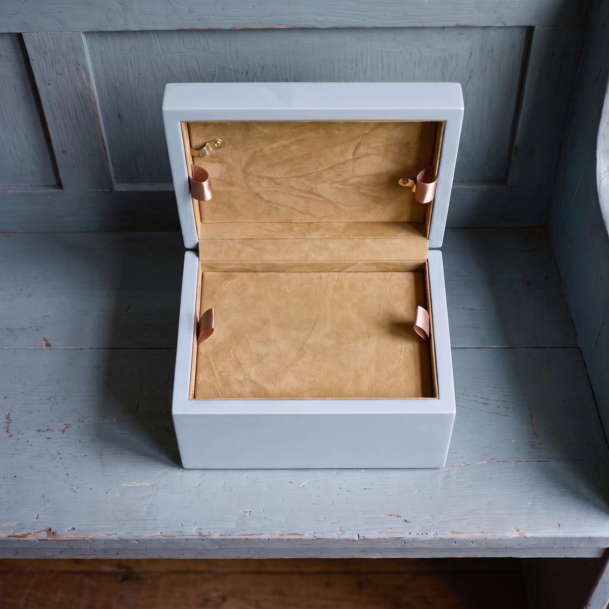 Precious Blue Pet Photo Urn - open view