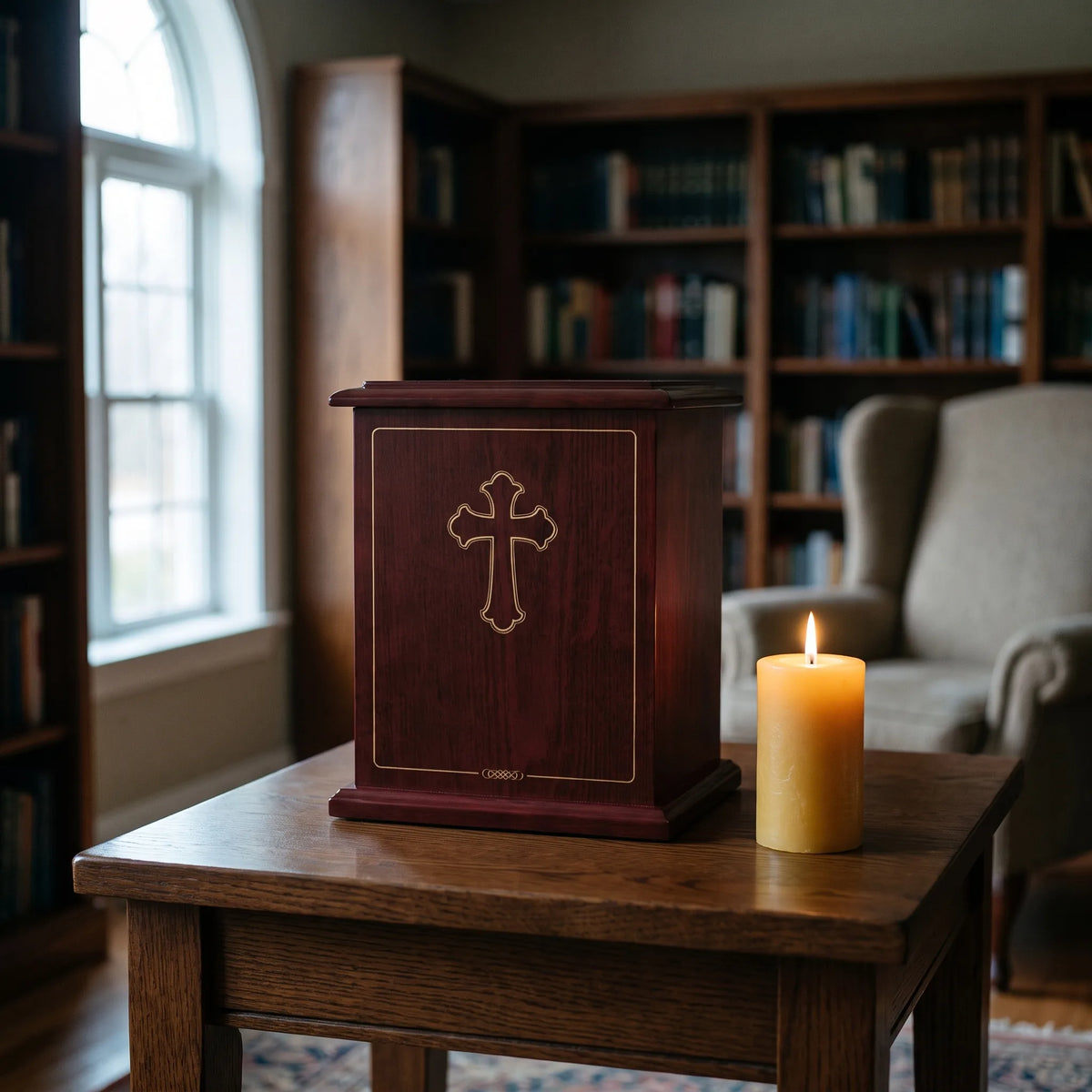 Hope II Adult Urn Chest - shown in a home