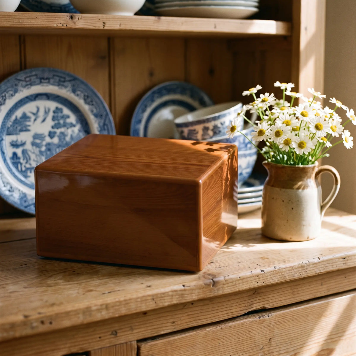 Cherish II Adult Urn Chest - shown in a home