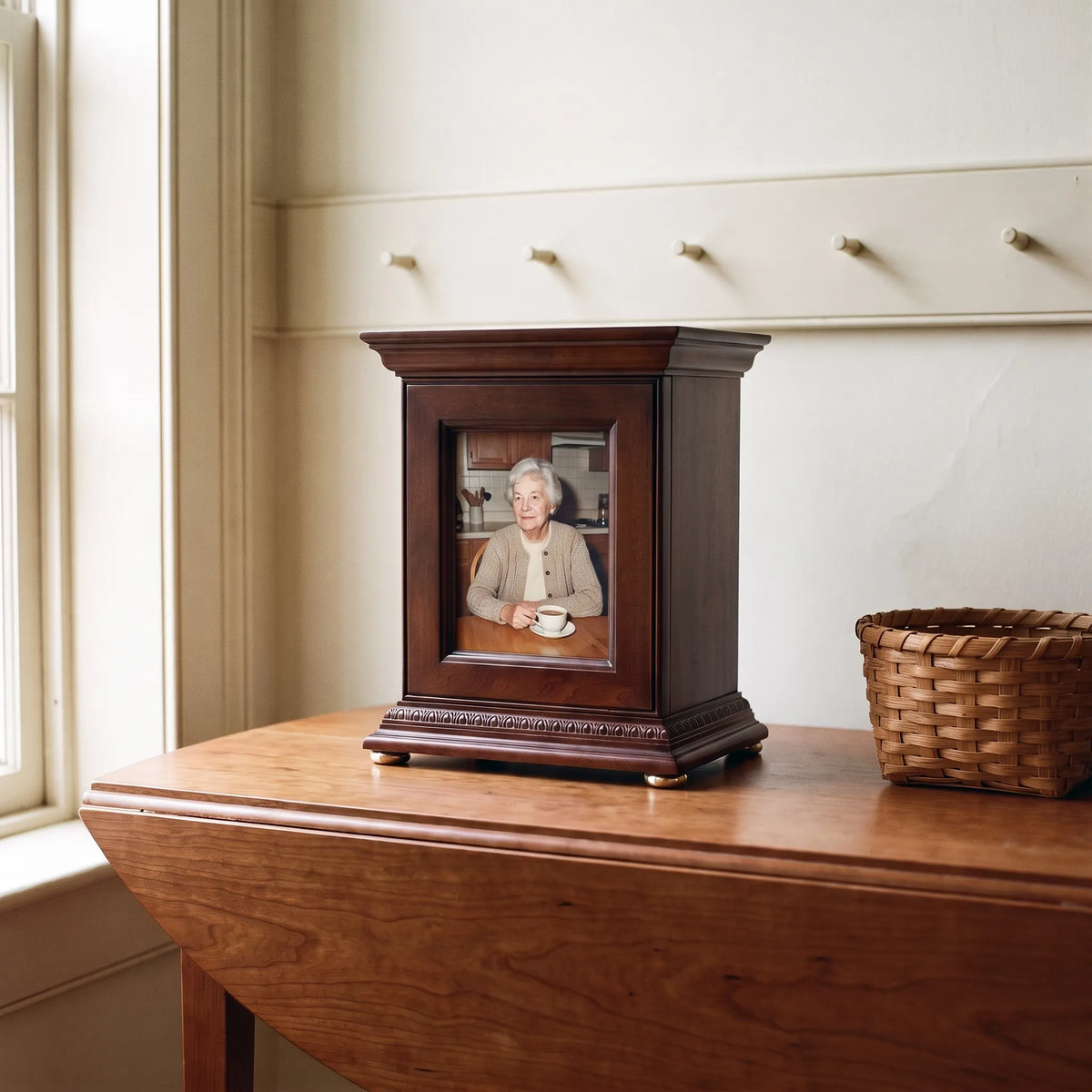 Transitions II Adult Photo Urn - shown in a home