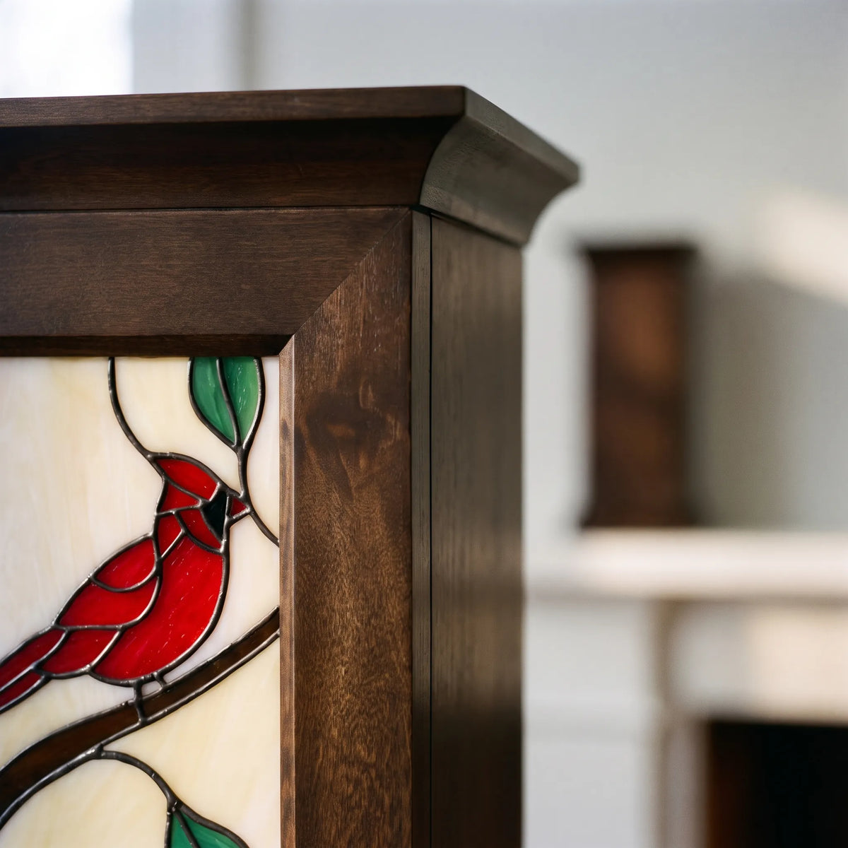 Stained Glass Adult Urn - Cardinal - second close-up detail