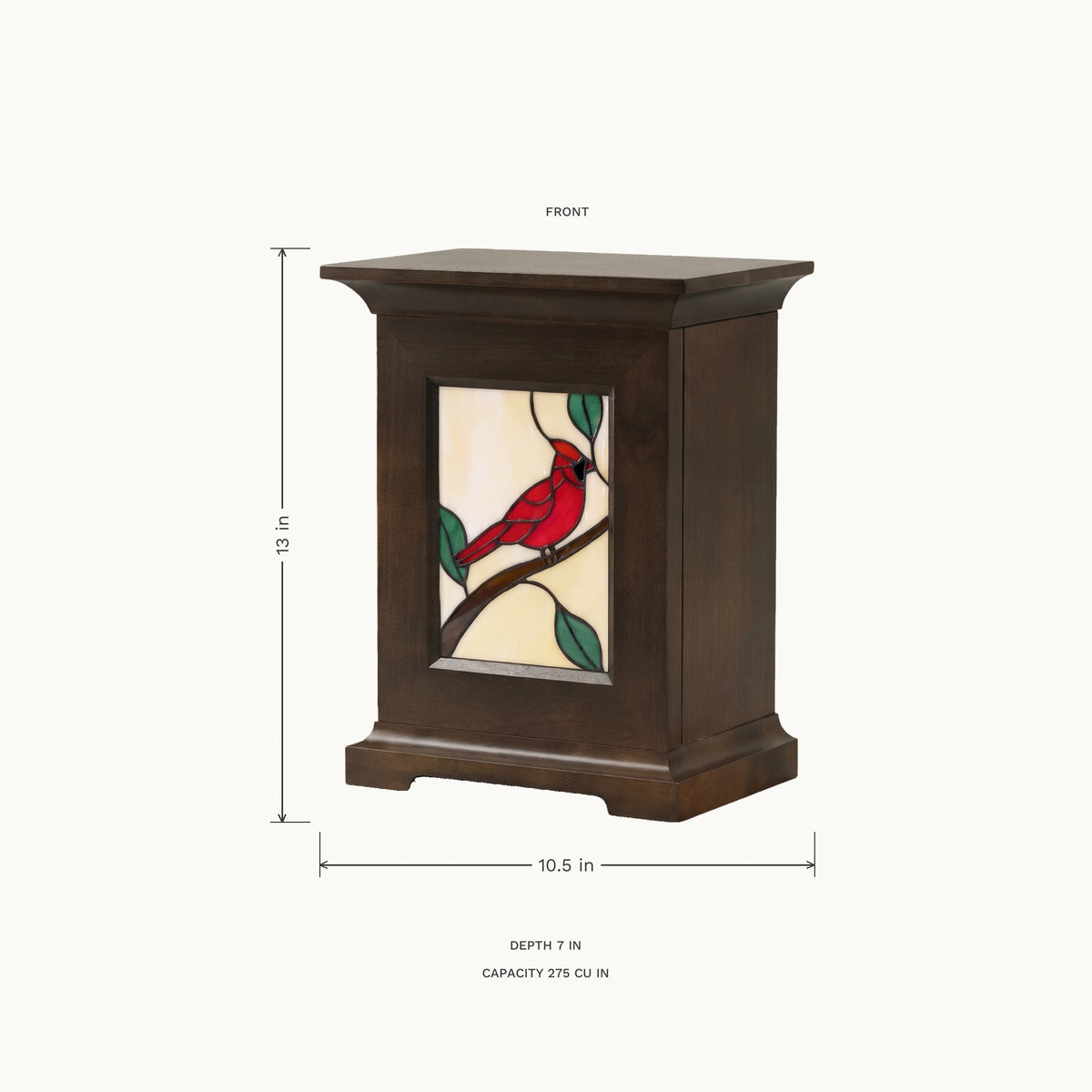 Stained Glass Adult Urn - Cardinal - dimensions