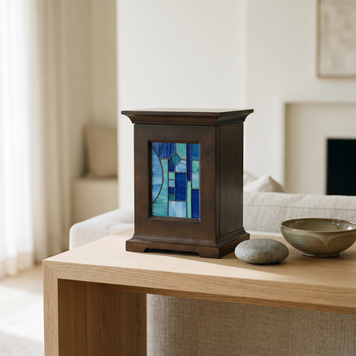 Stained Glass Adult Urn - Contemporary - shown in a home