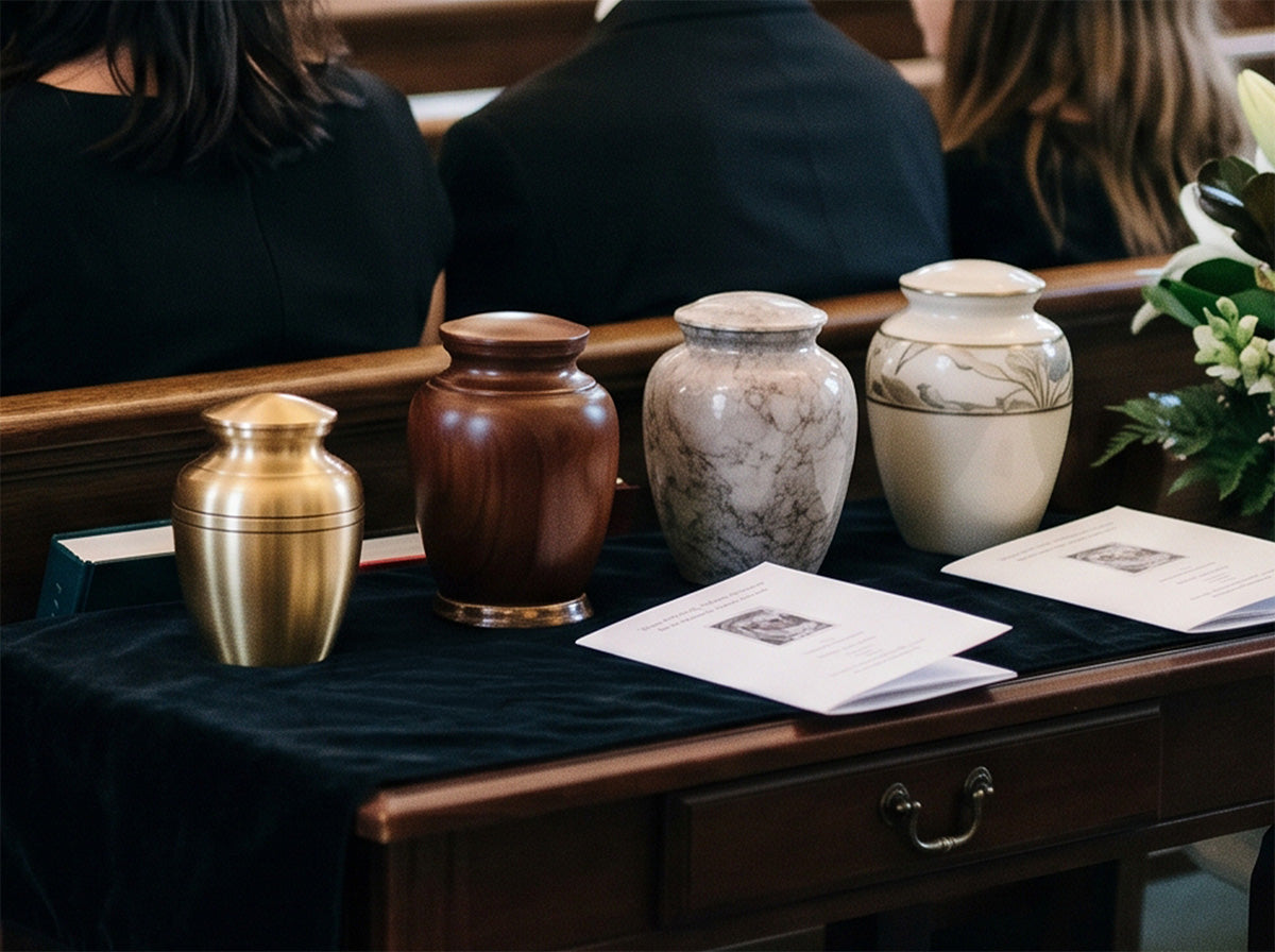 4 different keepsake urns being divided by siblings