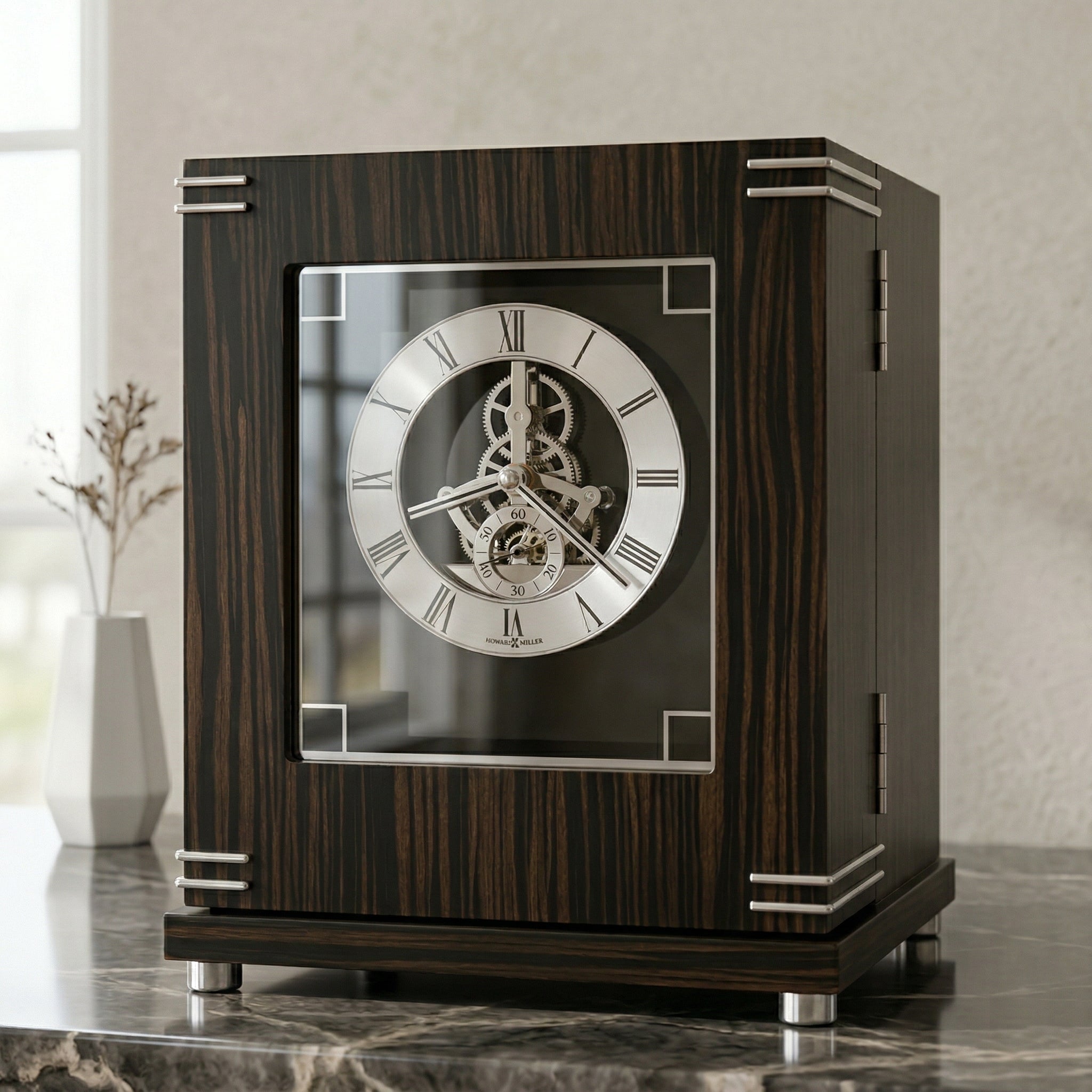 Howard Miller Macassar Ebony Clock Urn with Silver Trim and