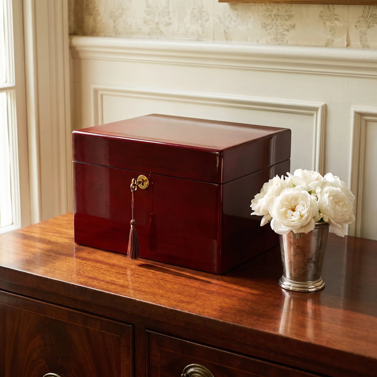 Devotion Adult Urn Chest - shown in a home