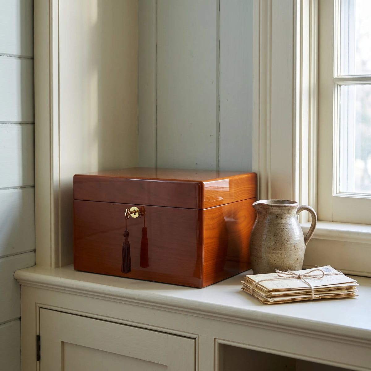 Devotion II Adult Urn Chest - shown in a home