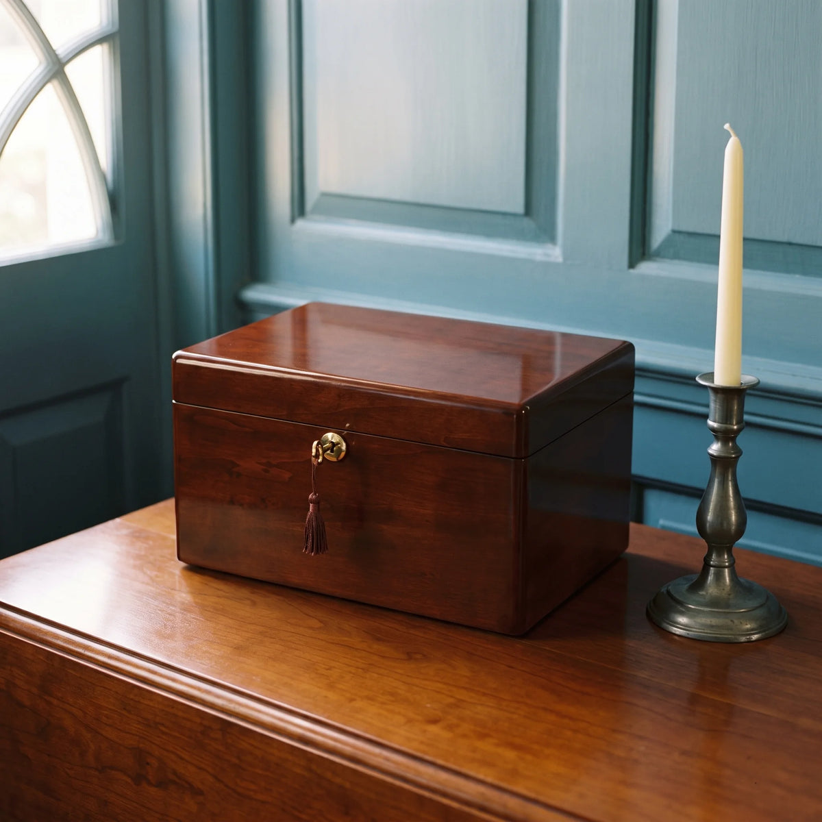 Devotion III Adult Urn Chest - shown in a home