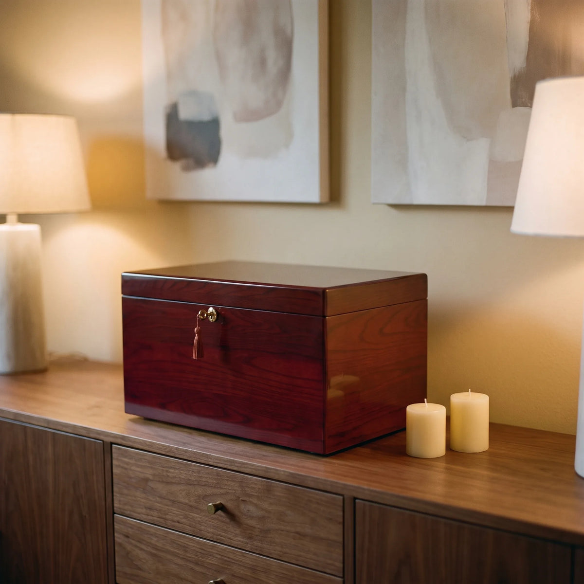 Remembrance Companion Urn Chest - shown in a home