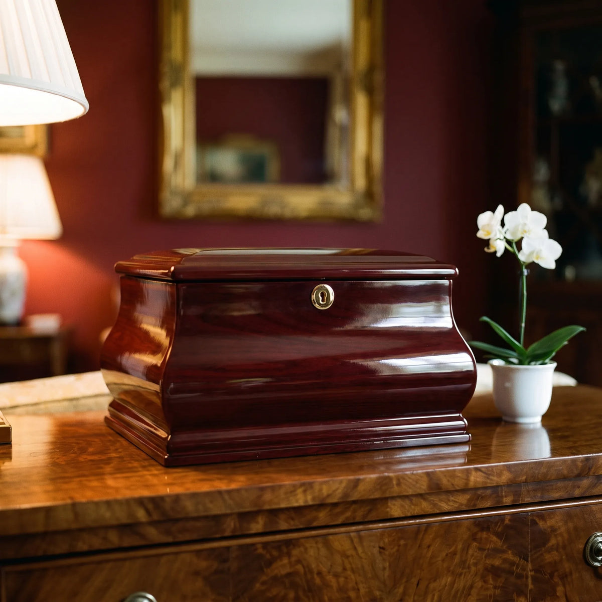 Bombay Adult Urn Chest - shown in a home