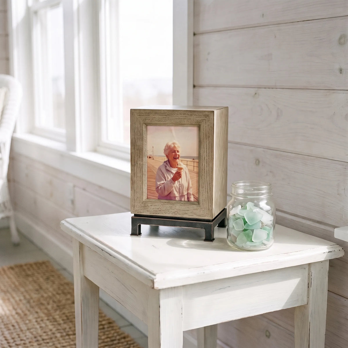Metro Adult Photo Urn - shown in a home