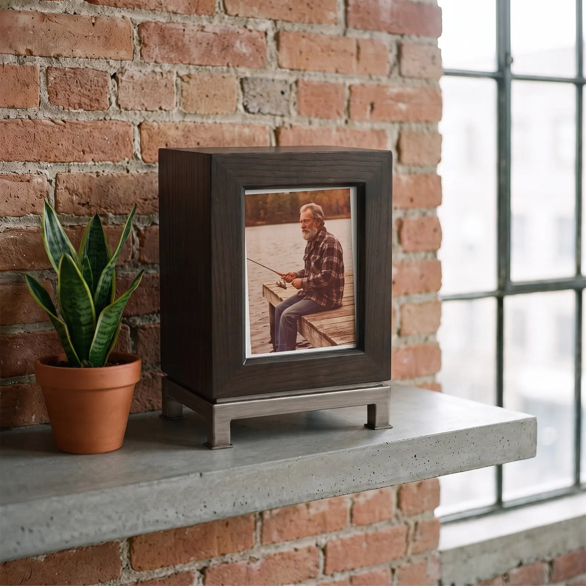 Metro II Adult Photo Urn - shown in a home