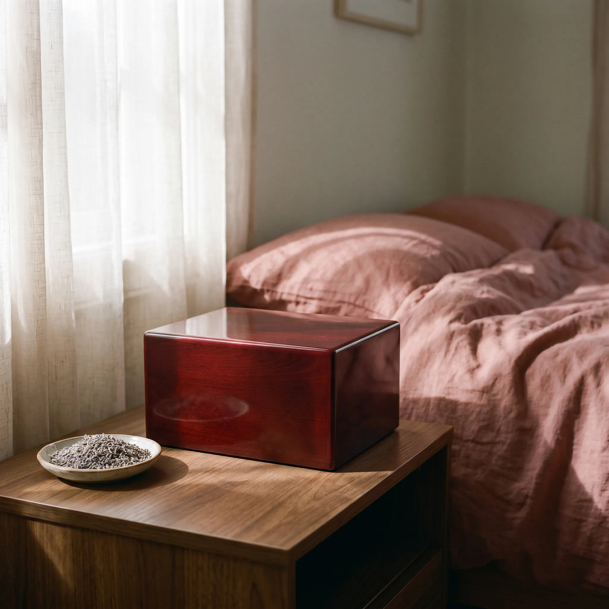 Cherish Adult Urn Chest - shown in a home