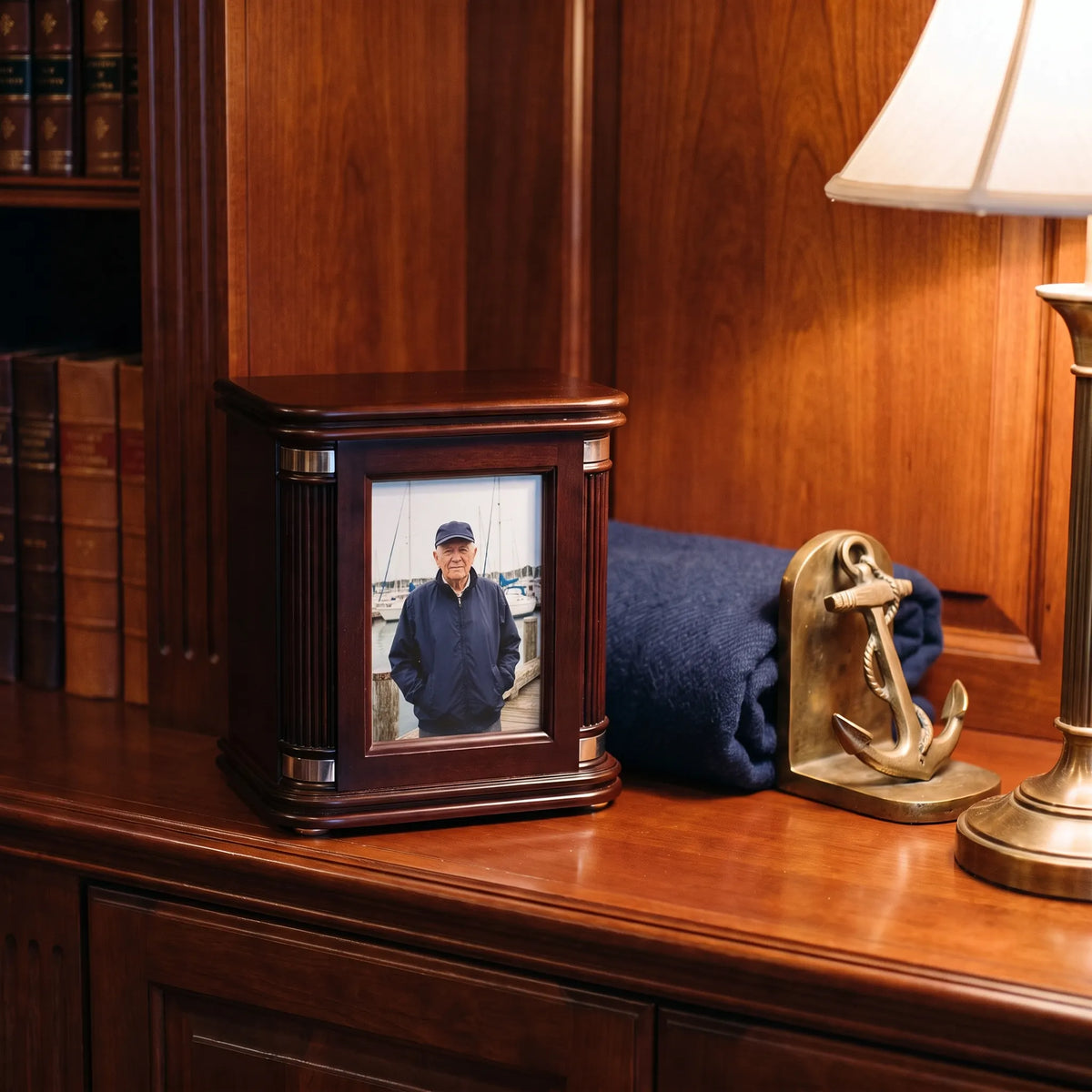 Honor III Adult Photo Urn - shown in a home