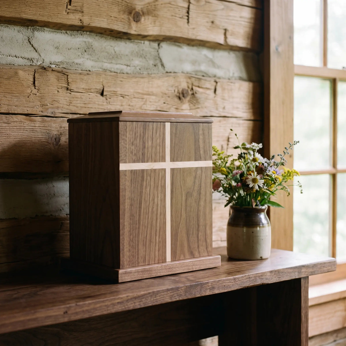 Covenant II Walnut Urn - shown in a home