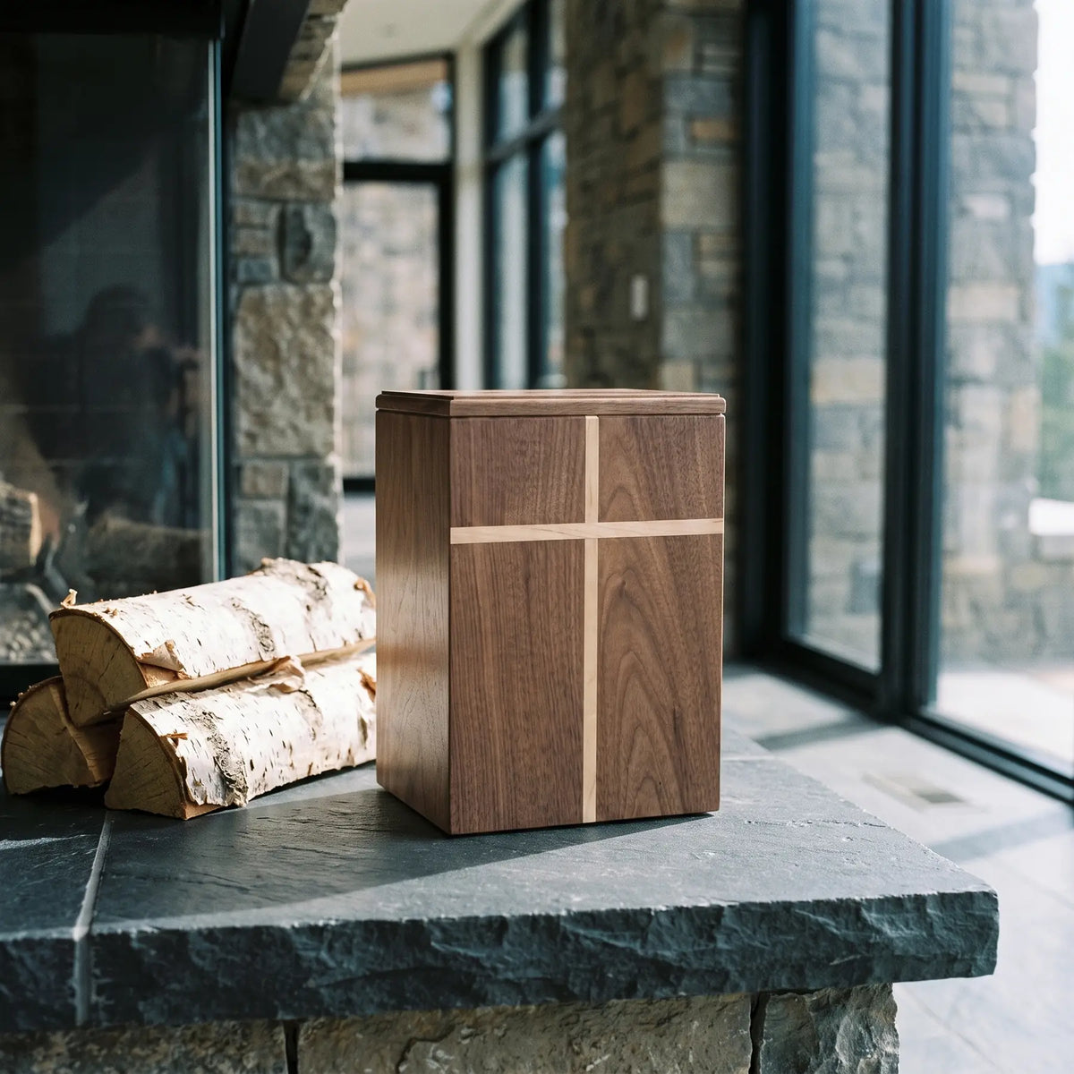 Covenant IV Walnut Urn - shown in a home